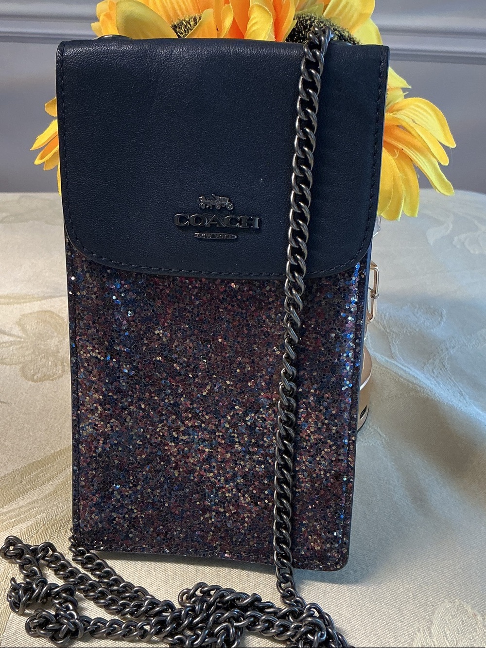 Coach Navy and Multicolor Glitter  Crossbody Phone Bag